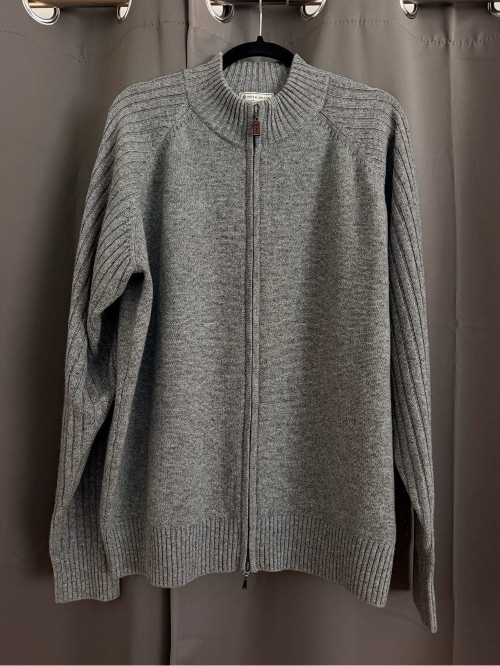 💯 Cashmere Peter Millar Men's Full-Zip Sweater Jacket — Grey